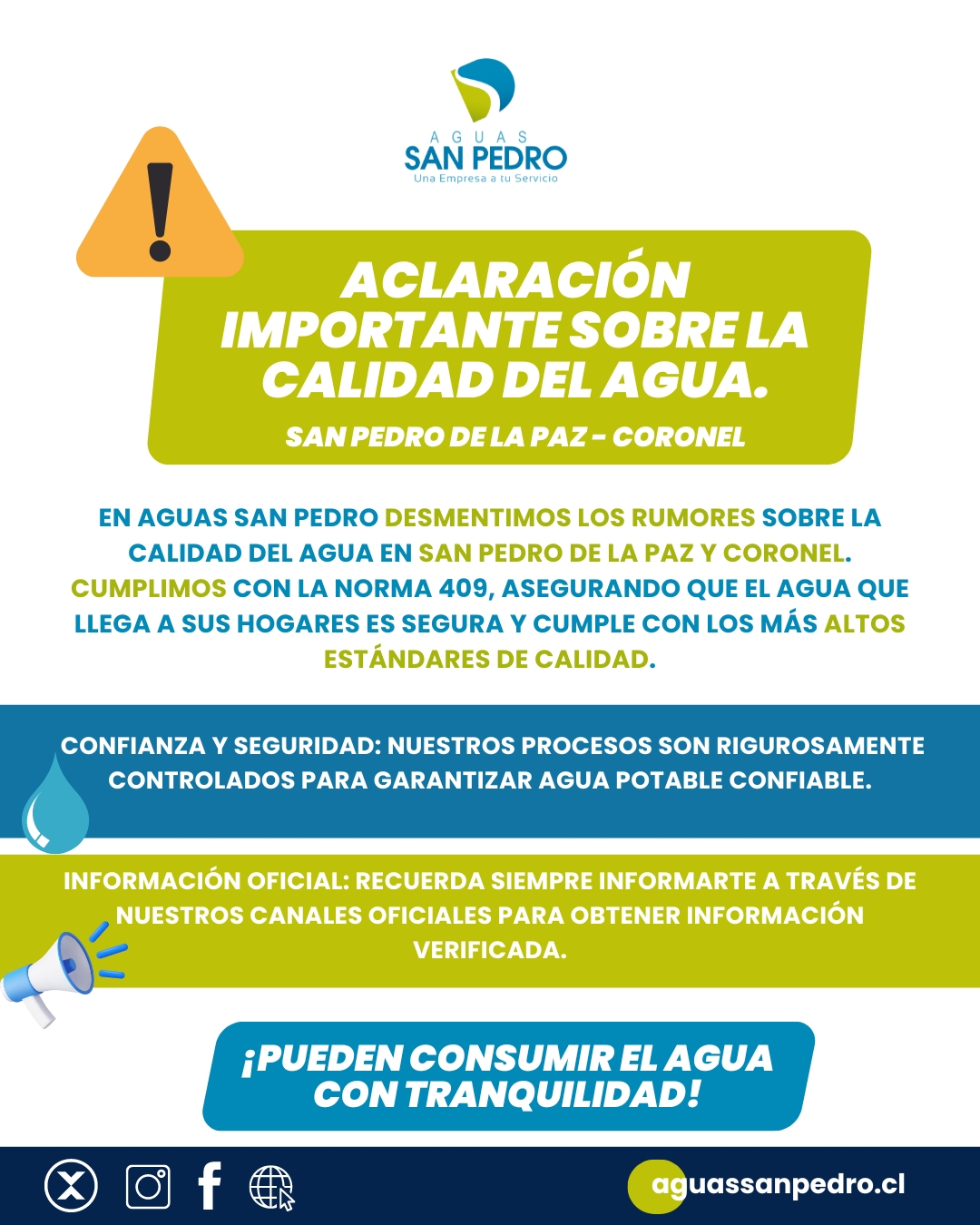 Aclaración Importante: La Calidad del Agua en San Pedro y Coronel.